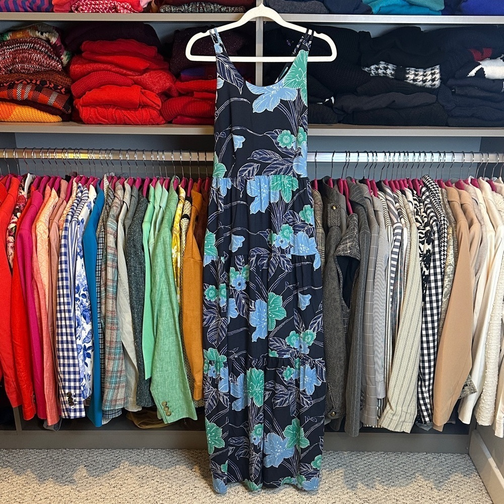 Loft blue/green floral sleeveless side zipper closure maxi dress size 2